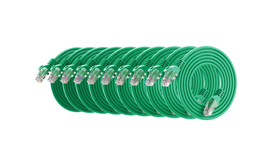 Cat6a Slim Patch Cable, 30AWG, 10G, Pure Bare Copper, Snagless RJ45, Flex Series Ethernet Cable Green Pack of 10