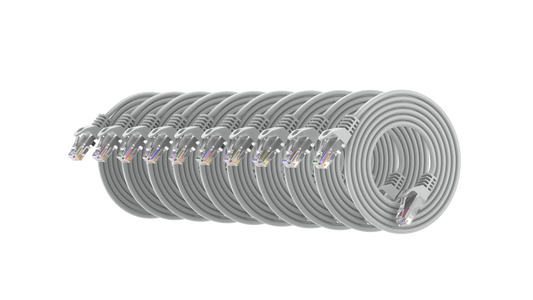 Cat6a Slim Patch Cable, 30AWG, 10G, Pure Bare Copper, Snagless RJ45, Flex Series Ethernet Cable Grey Pack of 10