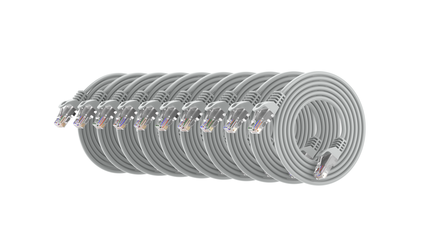 Ultra Slim Cat6 Network Cable, UTP, 28AWG Grey Pack of 10