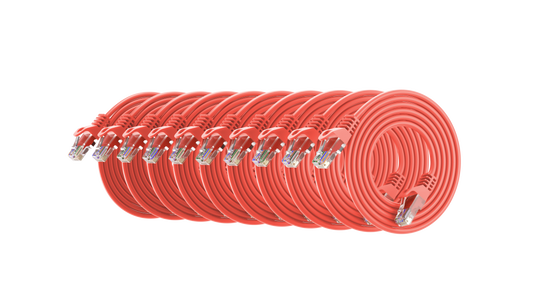 Cat6a Slim Patch Cable, 30AWG, 10G, Pure Bare Copper, Snagless RJ45, Flex Series Ethernet Cable Red Pack of 10