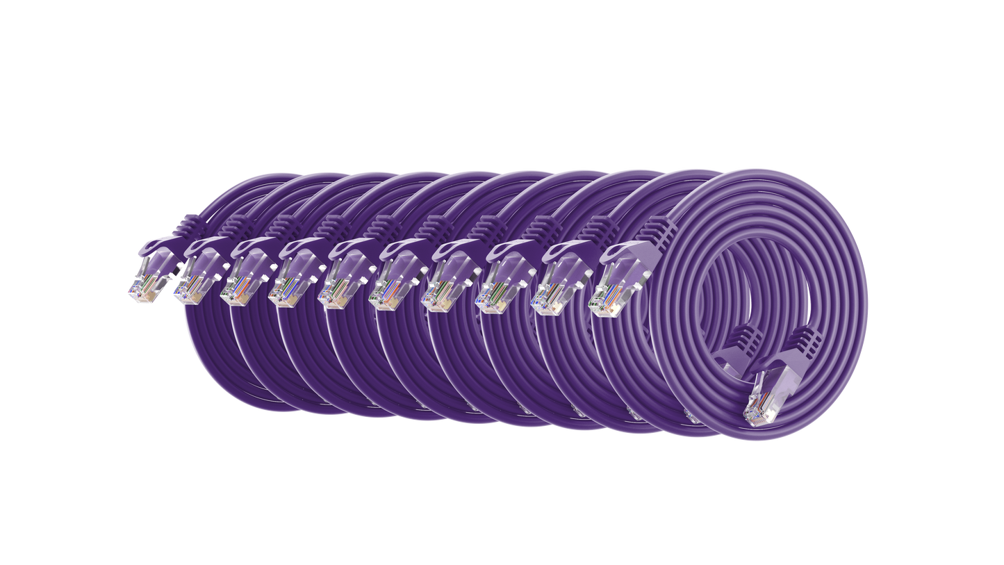 Cat6a Slim Patch Cable, 30AWG, 10G, Pure Bare Copper, Snagless RJ45, Flex Series Ethernet Cable Purple Pack of 10
