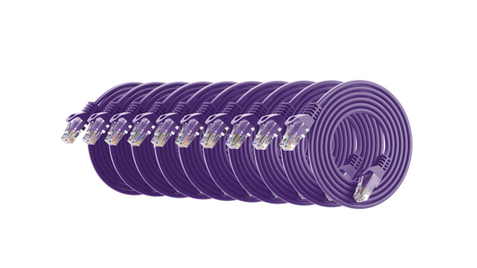 Cat6a Slim Patch Cable, 30AWG, 10G, Pure Bare Copper, Snagless RJ45, Flex Series Ethernet Cable Purple Pack of 10