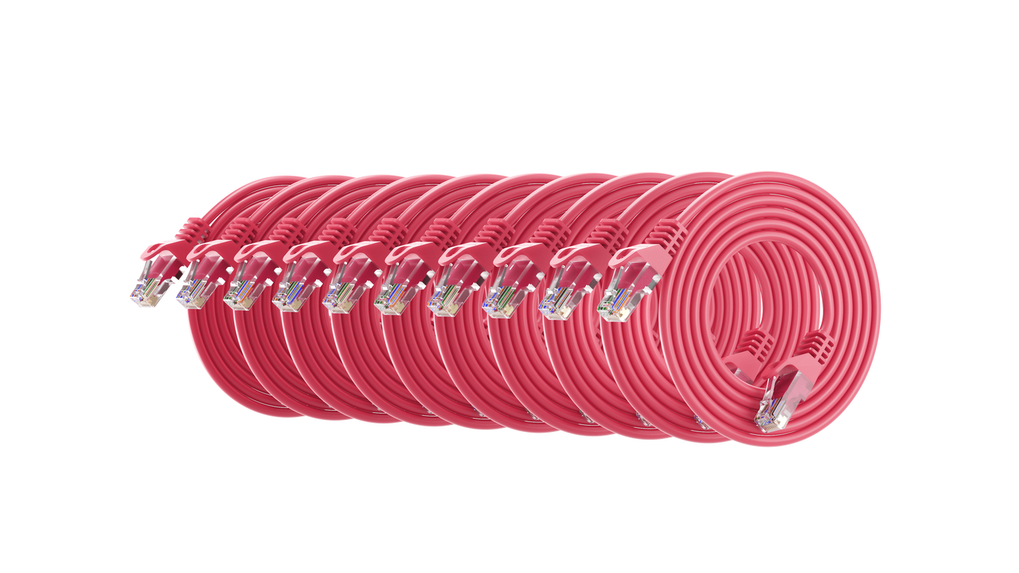 Ultra Slim Cat6 Network Cable, UTP, 28AWG Pink Pack of 10