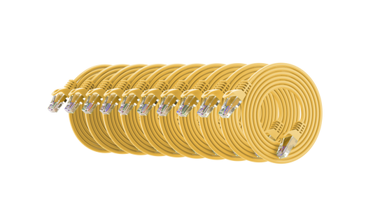 Cat6a Slim Patch Cable, 30AWG, 10G, Pure Bare Copper, Snagless RJ45, Flex Series Ethernet Cable Yellow Pack of 10
