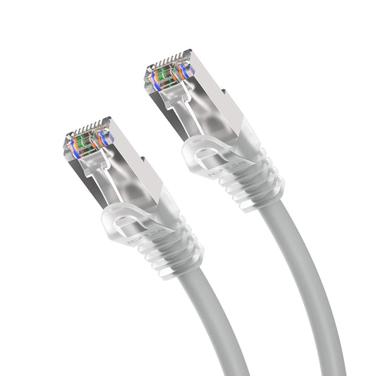 Cat6a Patch Cable, Double Shielded (S/FTP), 26AWG, 10G, Pure Bare Copper, Snagless RJ45, Bend Series Ethernet Cable Gray