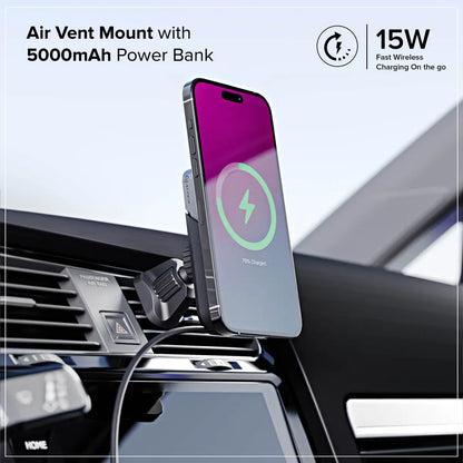 Matrix+ Universal Wireless Car Charger with Wireless Power Bank, Air Vent and Dashboard Mount