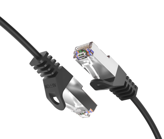 Cat6a Slim Shielded Patch Cable, 30AWG, 10G, Pure Bare Copper, Snagless RJ45, Flex Series Ethernet Cable Black