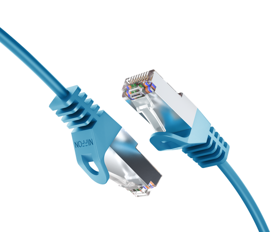 Cat6a Slim Shielded Patch Cable, 30AWG, 10G, Pure Bare Copper, Snagless RJ45, Flex Series Ethernet Cable Blue