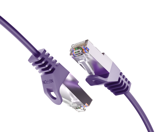 Cat6a Slim Shielded Patch Cable, 30AWG, 10G, Pure Bare Copper, Snagless RJ45, Flex Series Ethernet Cable Purple