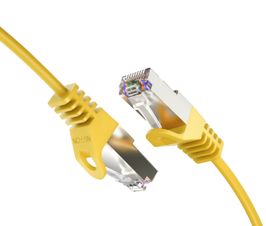 Cat6a Slim Shielded Patch Cable, 30AWG, 10G, Pure Bare Copper, Snagless RJ45, Flex Series Ethernet Cable Yellow