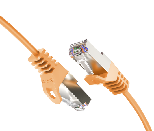 Cat6a Slim Shielded Patch Cable, 30AWG, 10G, Pure Bare Copper, Snagless RJ45, Flex Series Ethernet Cable Orange