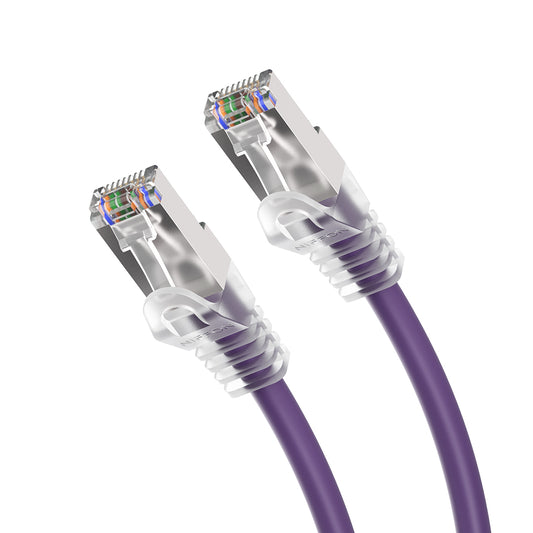 Cat6a Patch Cable, Double Shielded (S/FTP), 26AWG, 10G, Pure Bare Copper, Snagless RJ45, Bend Series Ethernet Cable Purple