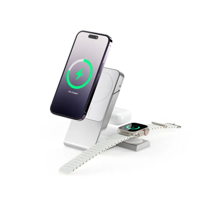 Matrix+ 3-in-1 Magnetic Charging Dock with Apple Watch Charger for iPhone 16-12 , Apple Watch, Airpods , Charging Station for Apple Devices with 5000mAH Wireless Power Bank & 30W Multi Country Power Adapter.