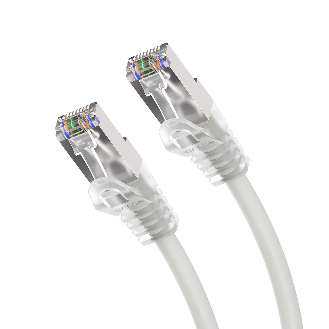 Cat6a Patch Cable, Double Shielded (S/FTP), 26AWG, 10G, Pure Bare Copper, Snagless RJ45, Bend Series Ethernet Cable White