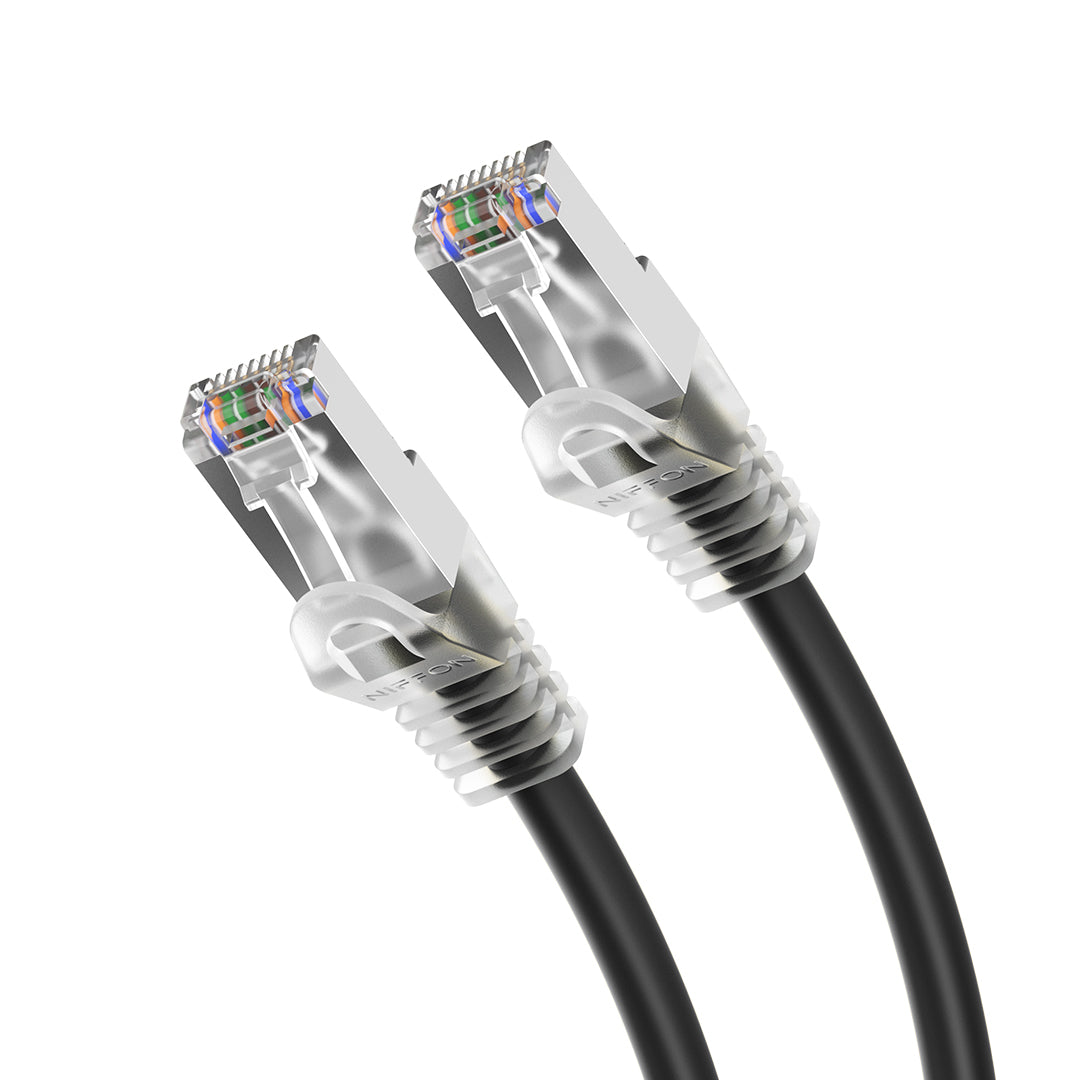 Cat6a Patch Cable, Double Shielded (S/FTP), 26AWG, 10G, Pure Bare Copper, Snagless RJ45, Bend Series Ethernet Cable Black