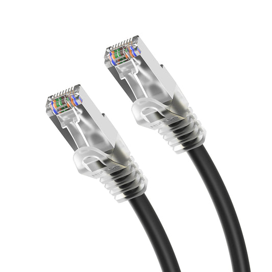 Cat6a Patch Cable, Double Shielded (S/FTP), 26AWG, 10G, Pure Bare Copper, Snagless RJ45, Bend Series Ethernet Cable Black