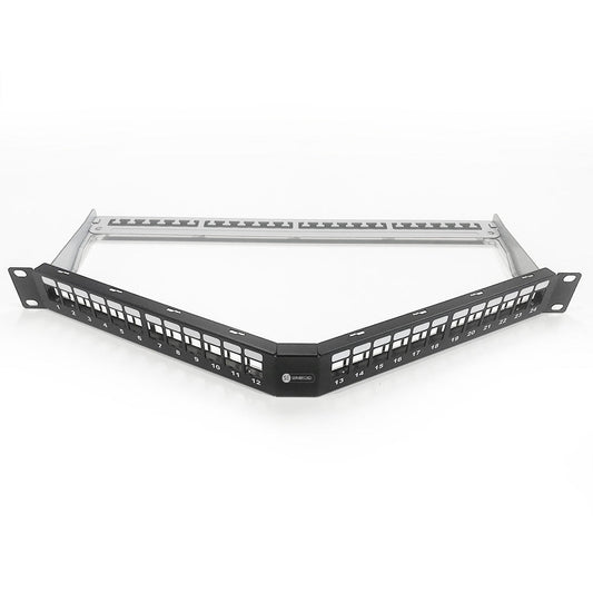 NIFFON V SHAPED 24 PORT 1RU UNLOADED SHIELDED PATCH PANEL - INCLUDES CABLE MANAGEMENT BAR