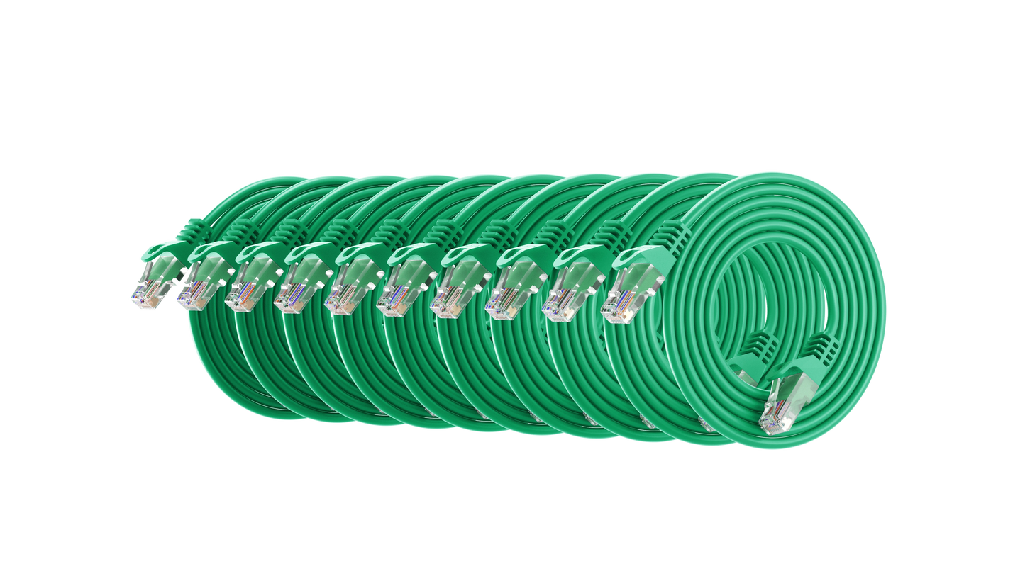 Cat6a Slim Patch Cable, 30AWG, 10G, Pure Bare Copper, Snagless RJ45, Flex Series Ethernet Cable Green Pack of 10